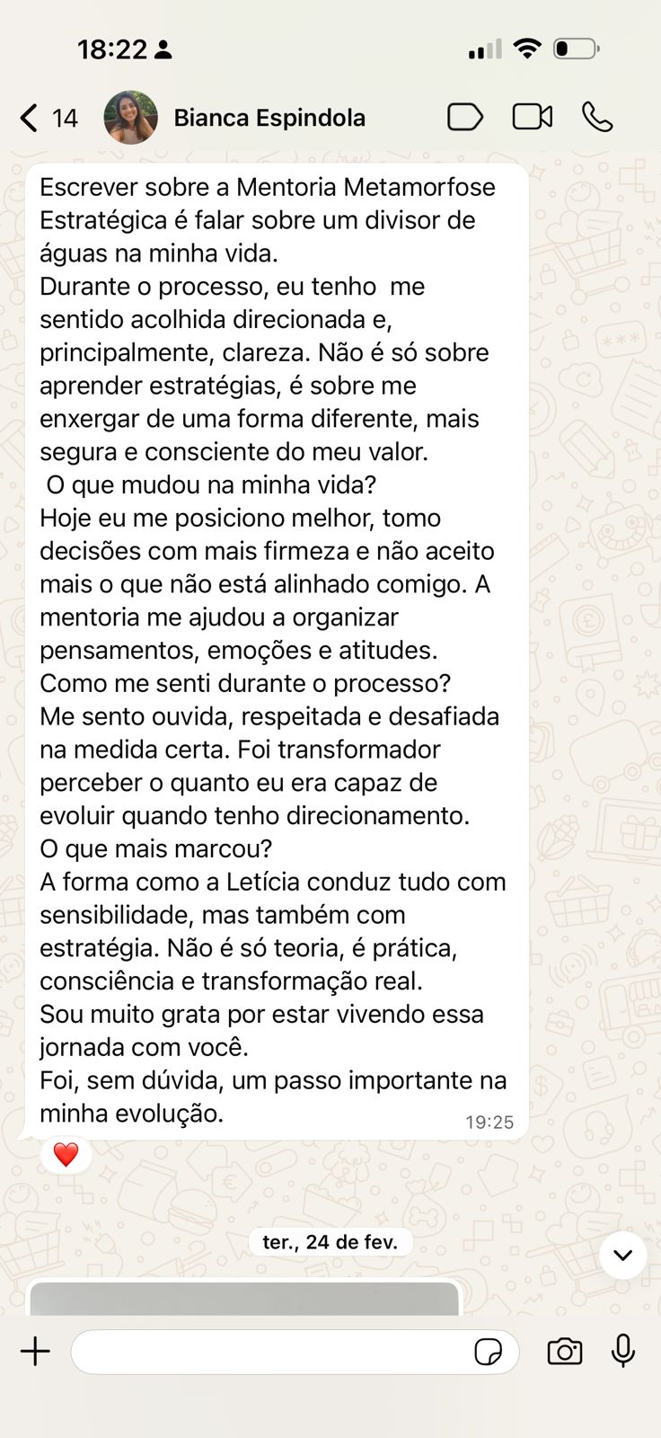 Depoimento de Bianca Espindola sobre a mentoria